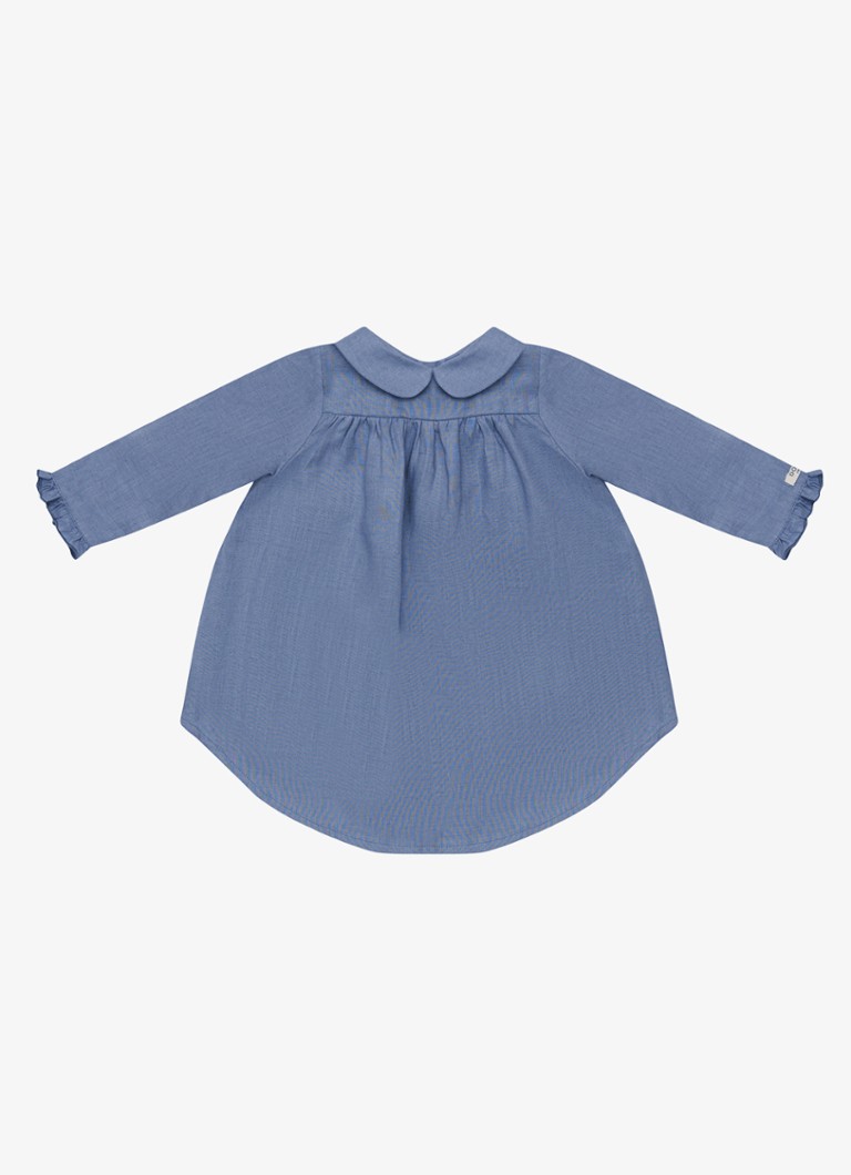 Donsje Amsterdam Meisjes Hazie jurk in linnen blend in de kleur Royalblauw, maat: 12-18M=80