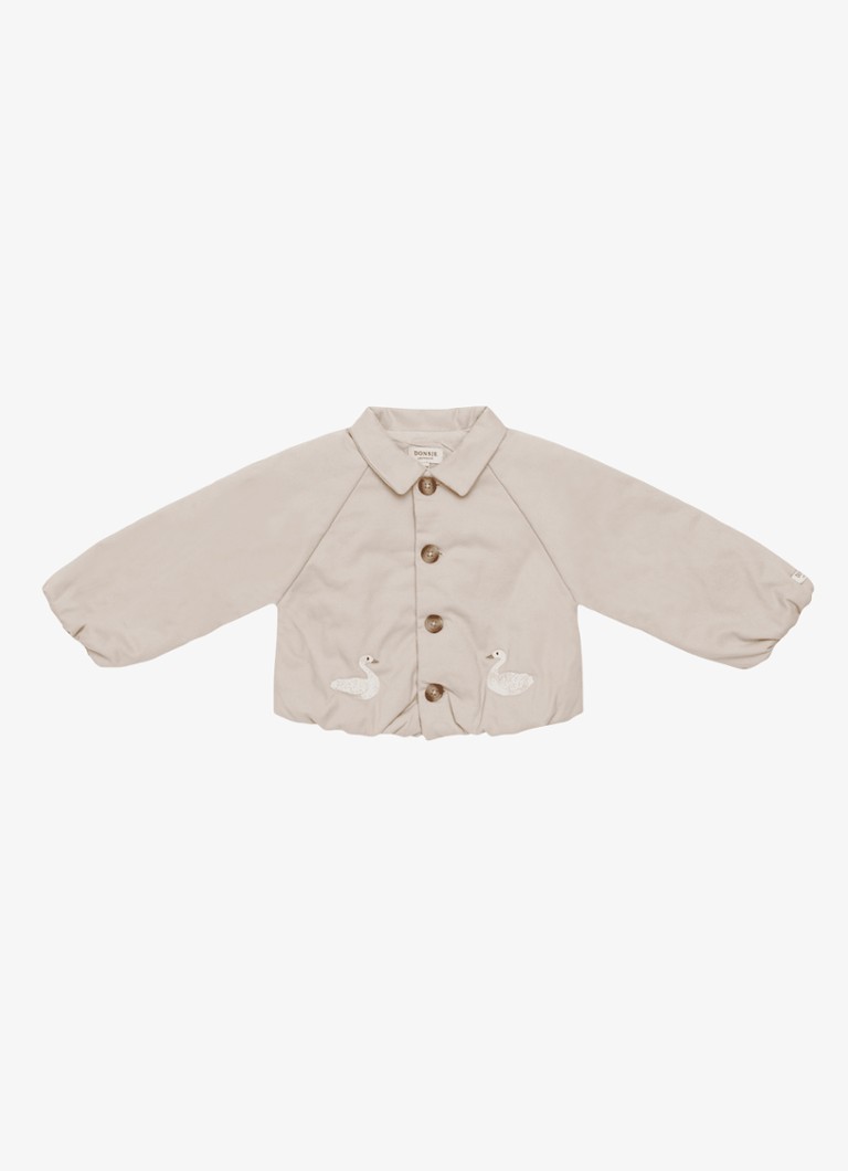 Donsje Amsterdam Meisjes Kesi Swans jack met borduring in de kleur Taupe, maat: 12-18M=80