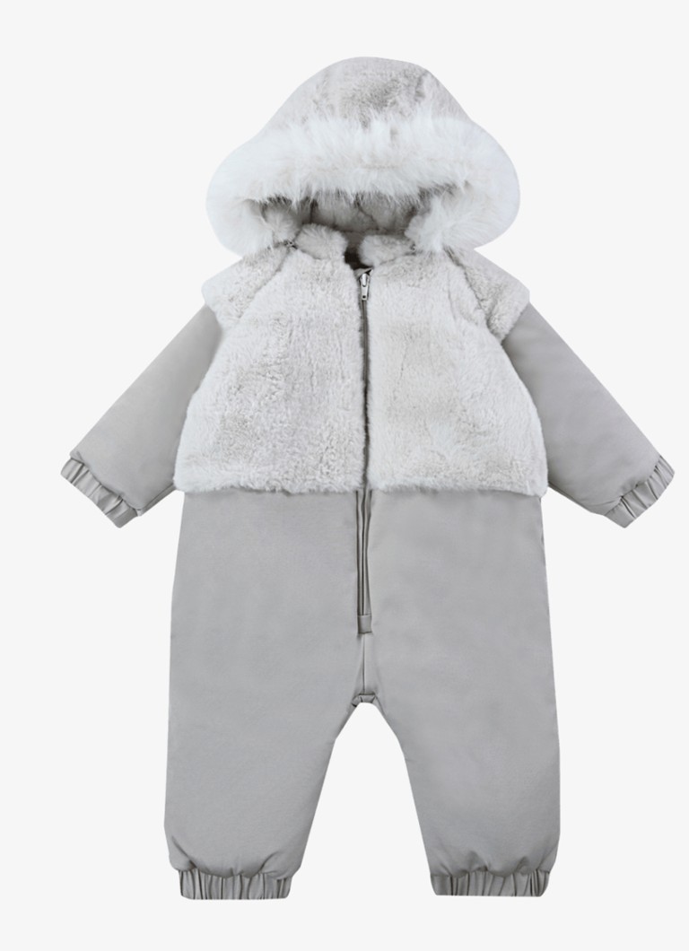 Donsje Amsterdam Meisjes Maevie babypak met imitatiebont in de kleur Grijs, maat: 3-6M=62