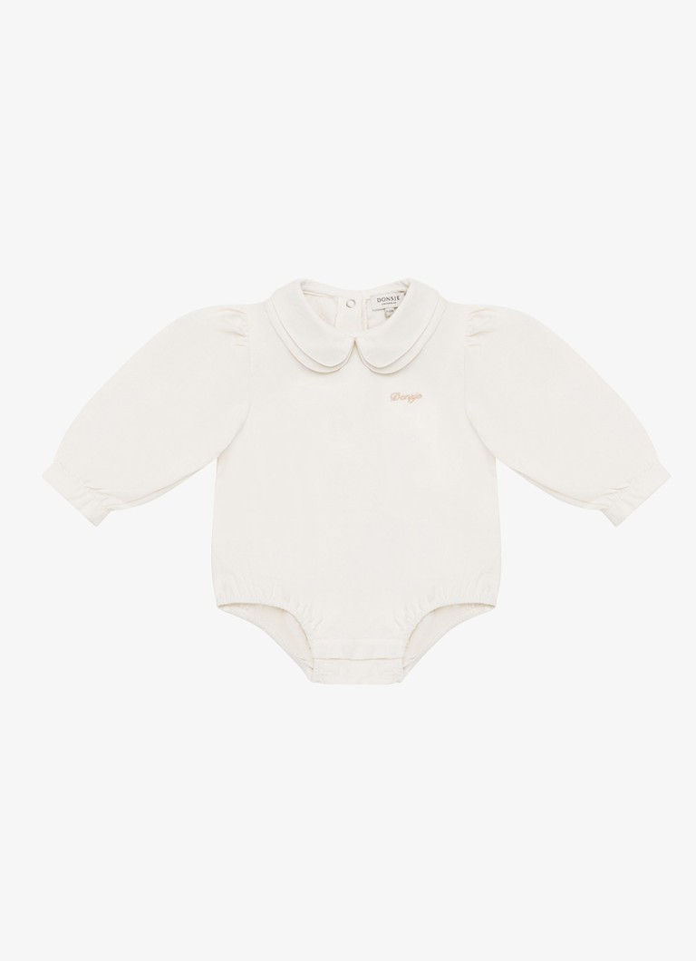 Donsje Amsterdam Meisjes Romper met logoborduring in de kleur Gebroken wit, maat: 9-12M=74