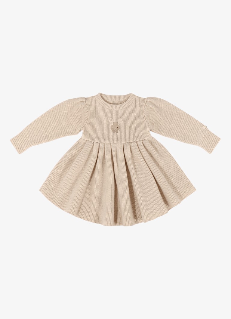 Donsje Amsterdam Meisjes Vikkie jurk van wol in de kleur Zand, maat: 12-18M=80