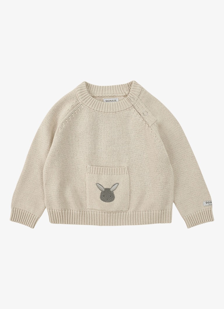 Donsje Amsterdam Jongens Loeke Bunny grofgebreide trui met borduring in de kleur Beige, maat: 56