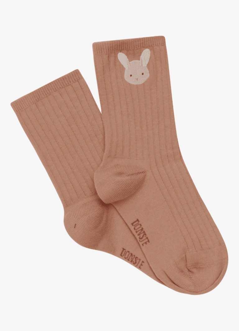 Donsje Amsterdam Meisjes Bell Fluffy Bunny sokken met borduring in de kleur Oudroze, maat: 0-6M=62