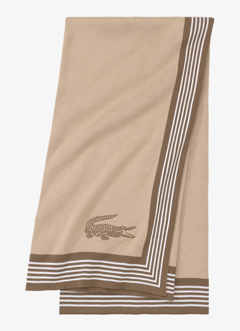 Lacoste L Frame plaid van katoen 130 x 170 cm Beige