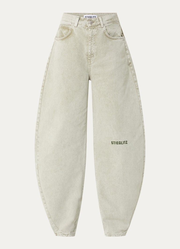Stieglitz Dames Benito high waist wide fit jeans met gekleurde wassing in de kleur Lindegroen, maat: 34