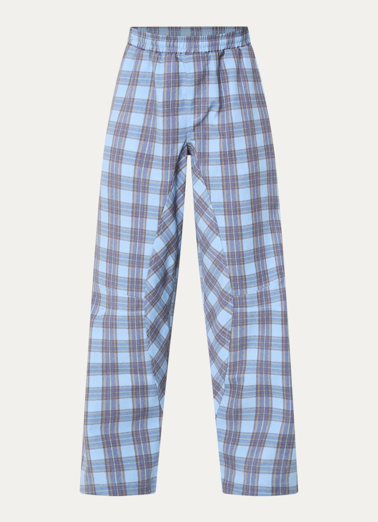 Stieglitz Dames Briana mid waist wide fit broek met ruitdessin in de kleur Blauw, maat: 38