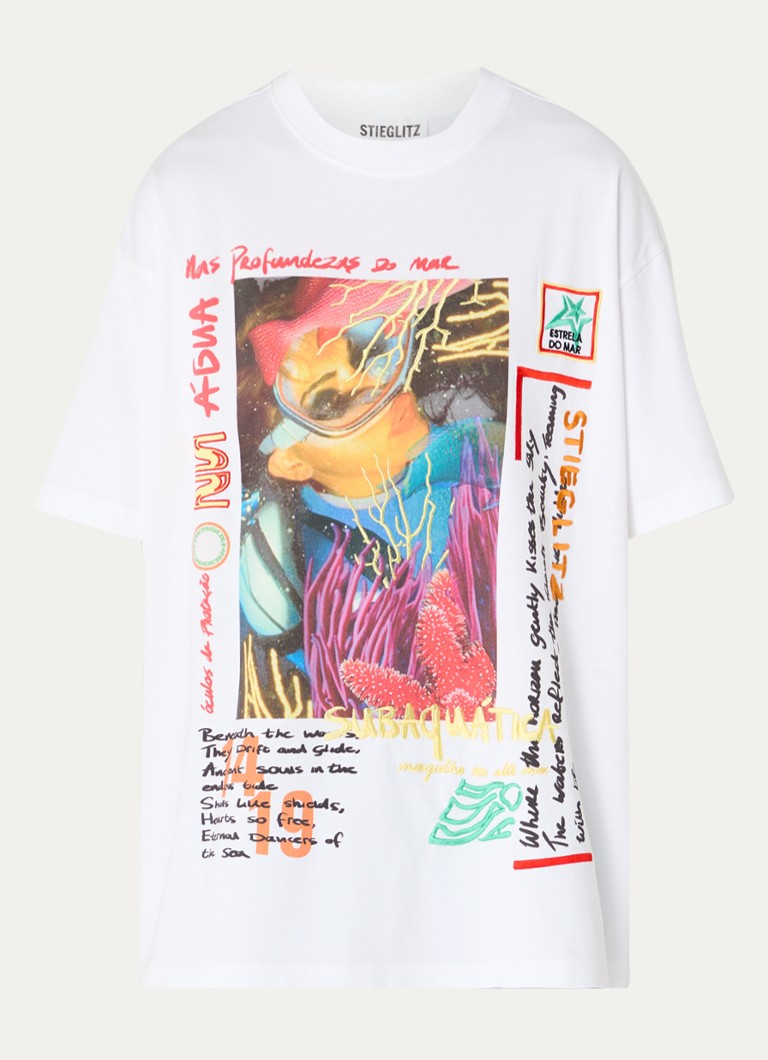 Stieglitz Dames Erika oversized T-shirt met print in de kleur Wit, maat: xxs
