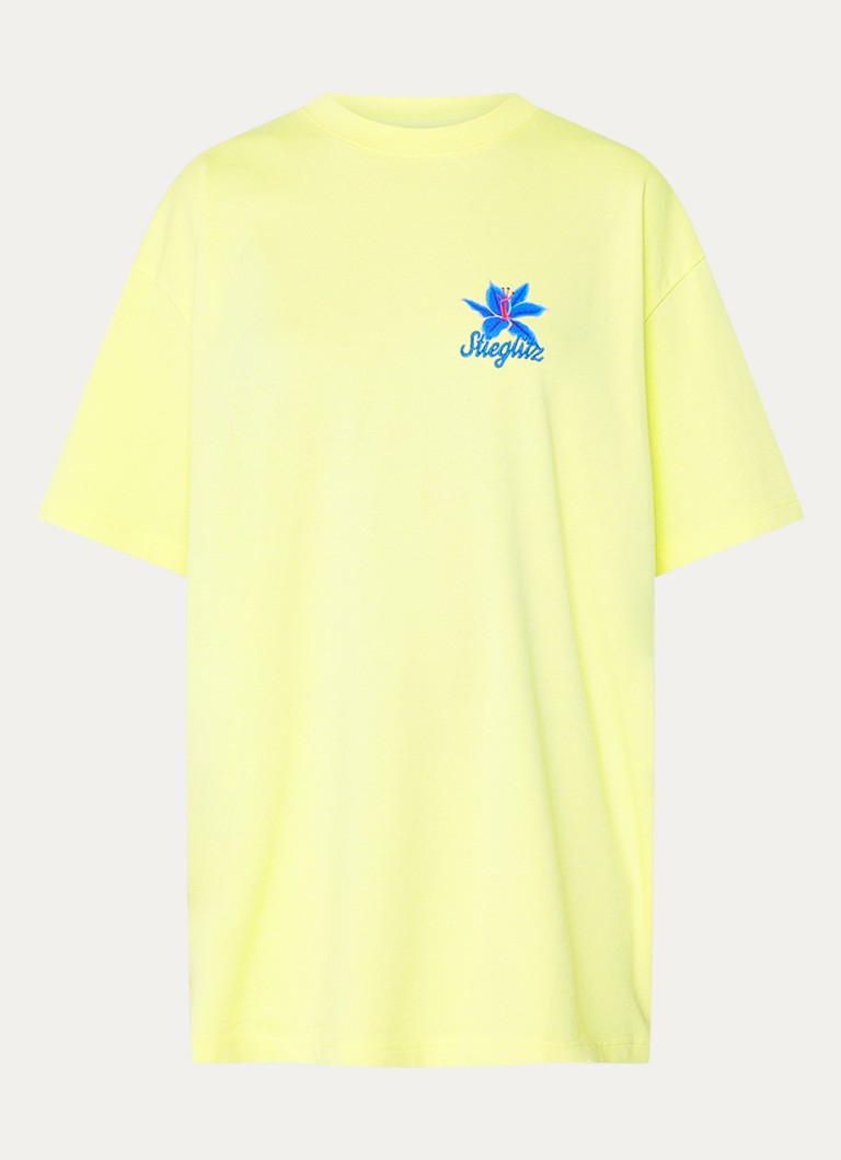 Stieglitz Dames Oversized Heloisa T-shirt met logo- en backprint in de kleur Neongeel, maat: s