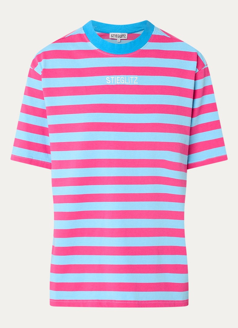 Stieglitz Dames Joana T-shirt met logo en streepprint in de kleur Donkerroze, maat: xs