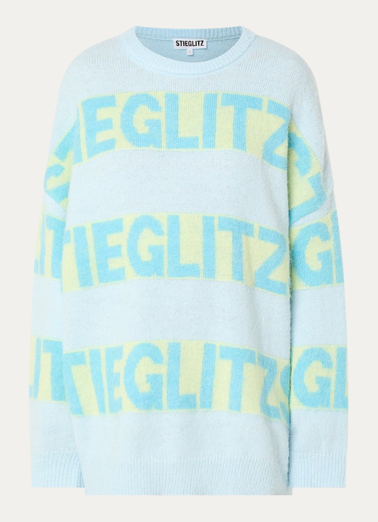 Stieglitz Dames Keisa grofgebreide trui met logoprint in de kleur Lichtblauw, maat: m