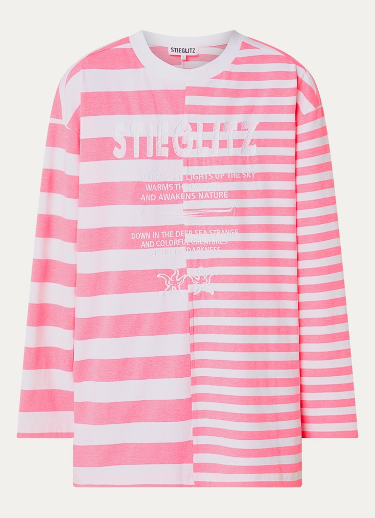 Stieglitz Dames Tacito longsleeve met streepprint en logoborduring in de kleur Roze, maat: s