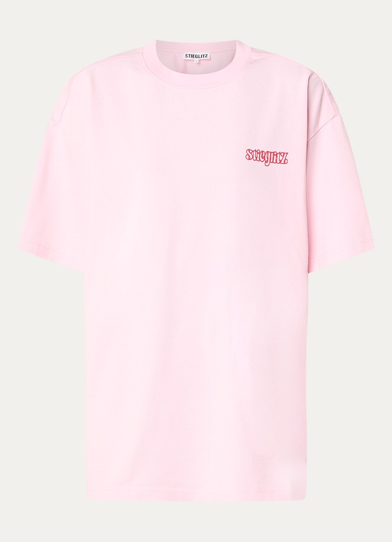 Stieglitz Dames World of Stieg oversized T-shirt met logo- en backprint in de kleur Lichtroze, maat: m