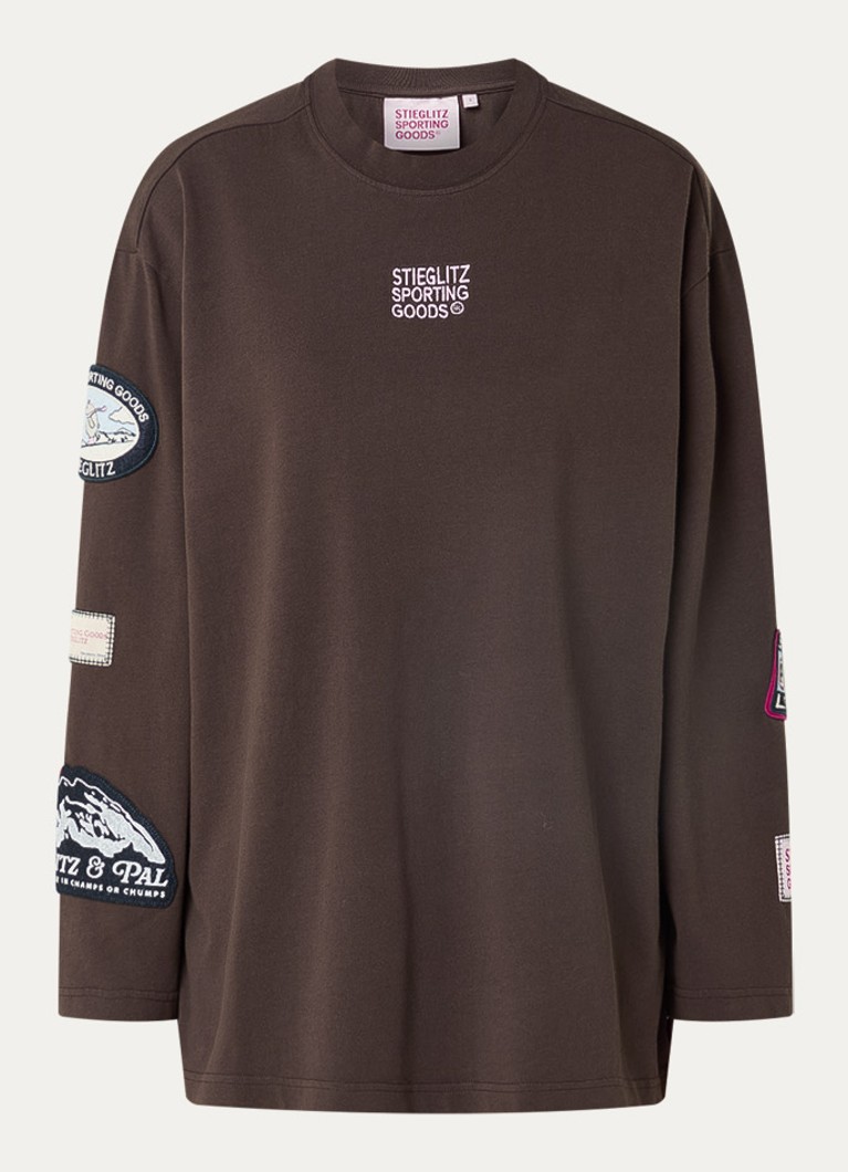 Stieglitz Dames Juliana oversized longsleeve met logo- en backprint in de kleur Donkerbruin, maat: M
