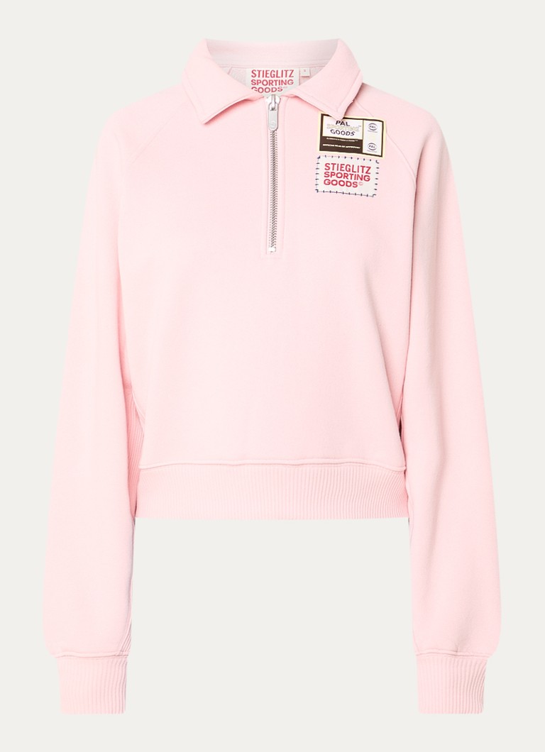Stieglitz Dames Lola sweater met logoprint en halve rits in de kleur Lichtroze, maat: XS