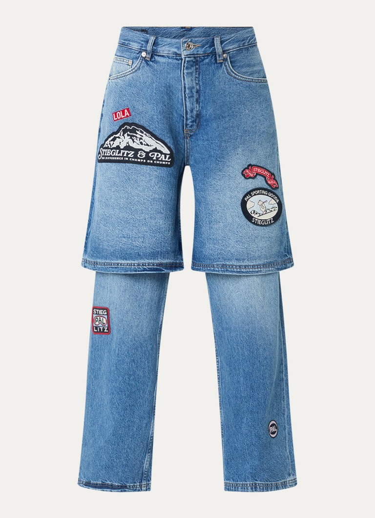 Stieglitz Dames Rafa high waist wide leg jeans met logoborduring in de kleur Indigo, maat: 38