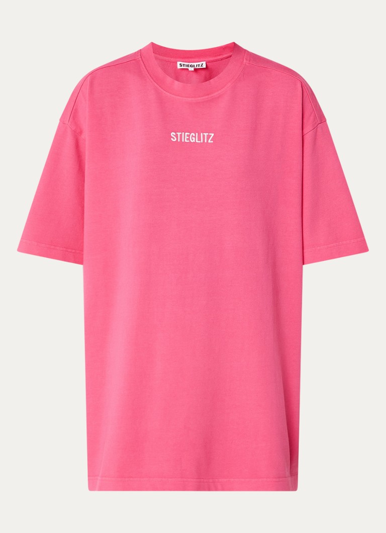Stieglitz Dames Worn-out oversized T-shirt met logoborduring in de kleur Donkerroze, maat: s