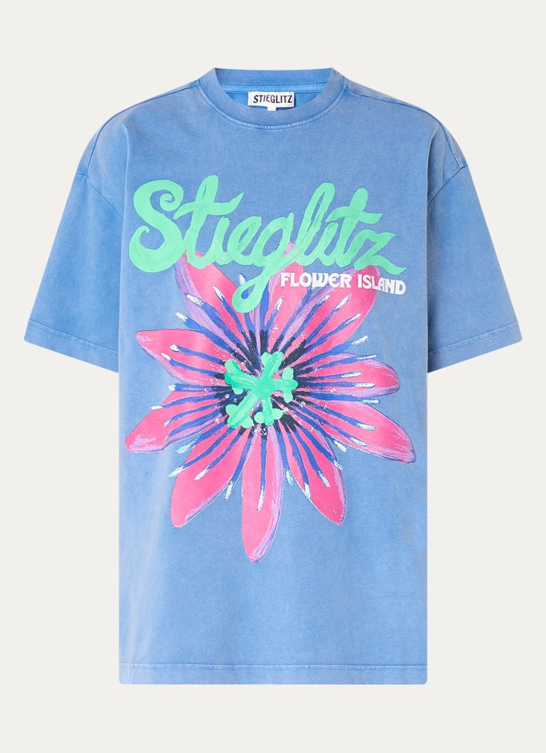 Stieglitz Dames Elida oversized T-shirt met logoprint in de kleur Blauw, maat: s