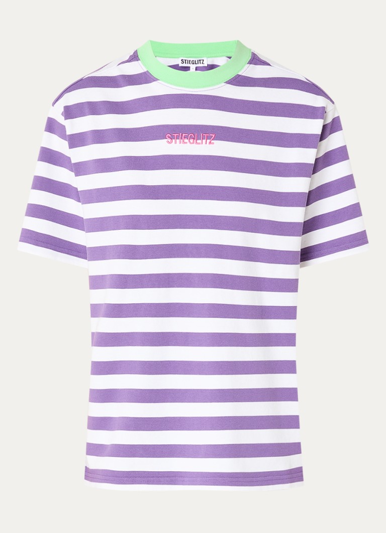 Stieglitz Dames Joana T-shirt met streepprint en logo in de kleur Paars, maat: m