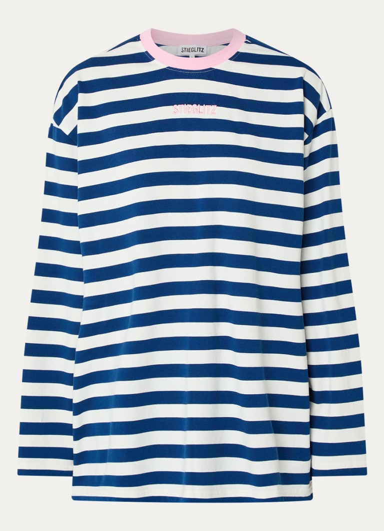 Stieglitz Dames Alberta longsleeve met streepprint en logoborduring in de kleur Blauw, maat: s