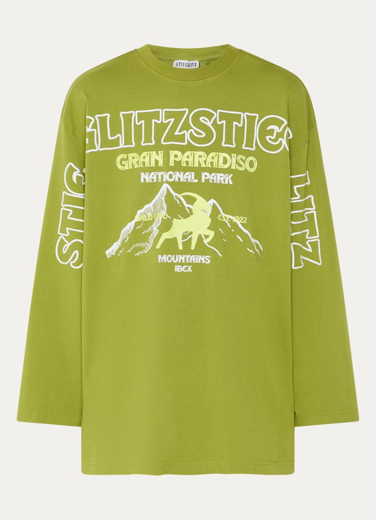 Stieglitz Dames Gineva longsleeve met print in de kleur Mosgroen, maat: xs