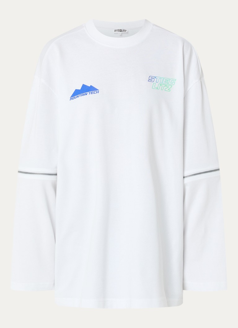 Stieglitz Dames Mare oversized longsleeve met logo- en backprint in de kleur Wit, maat: l