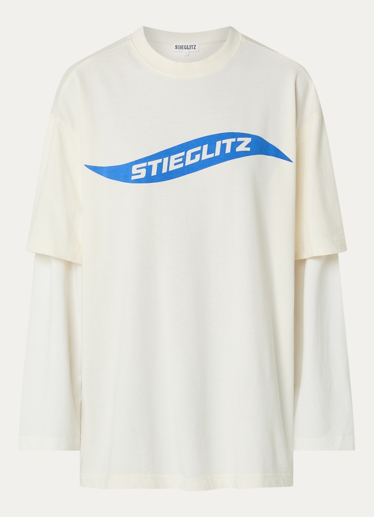 Stieglitz Dames Milano oversized longsleeve met logoprint in de kleur Gebroken wit, maat: xl