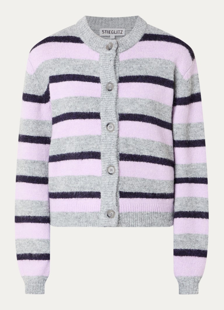 Stieglitz Dames Mova grofgebreid vest in wolblend met ingebreid patroon in de kleur Paars, maat: s