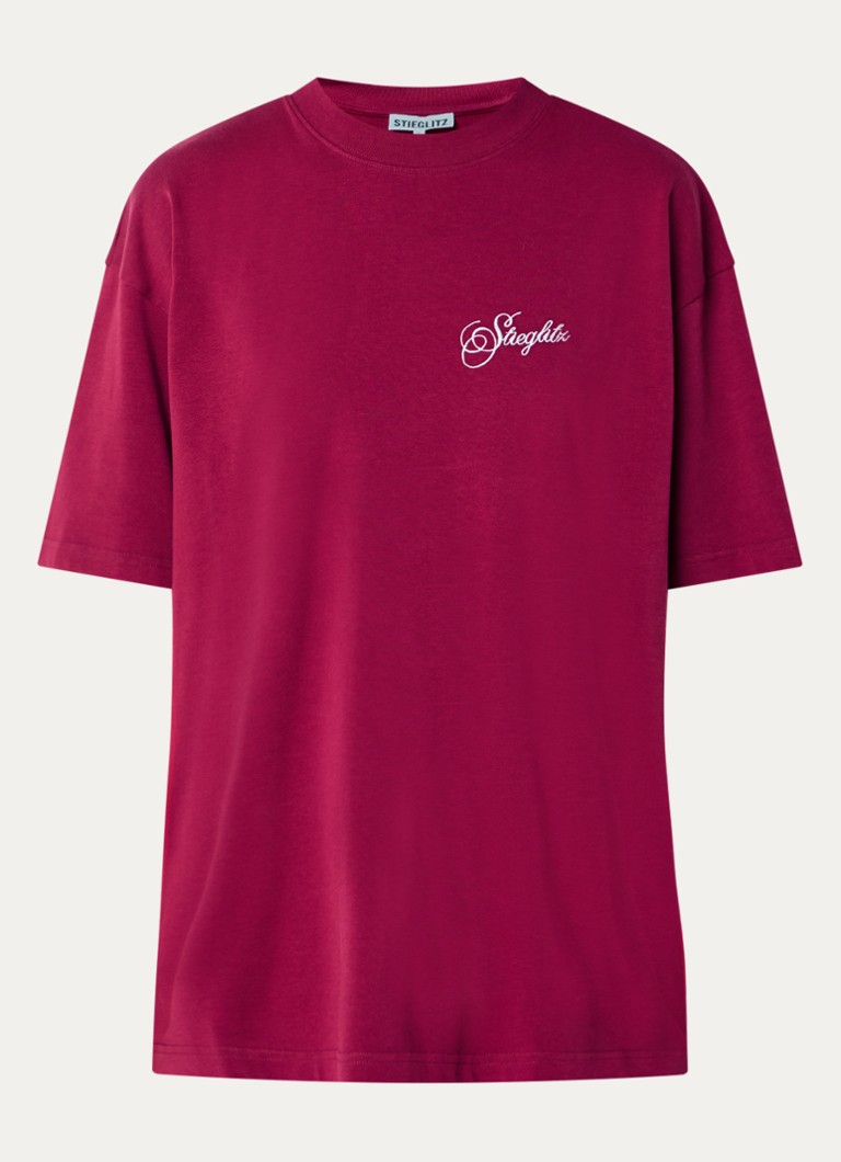 Stieglitz Dames Renzo oversized T-shirt met logoborduring in de kleur Bordeauxrood, maat: xl