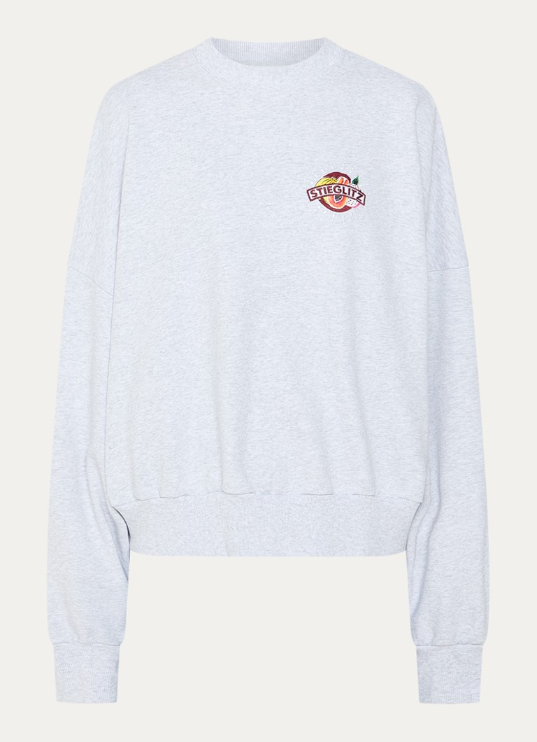 Stieglitz Dames Cindy Oversized sweater met print in de kleur Grijs, maat: M