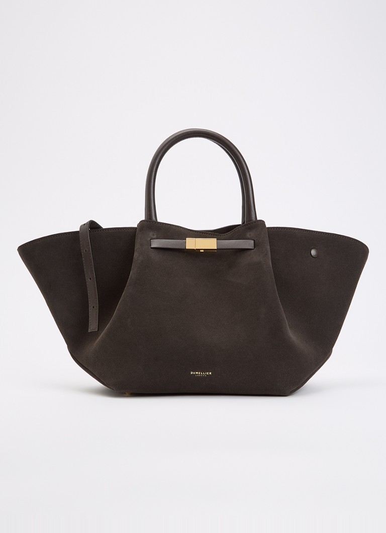 DeMellier Dames The Midi New York handtas van suède met afneembare schouderriem in de kleur Donkerbruin, maat: ONE SIZE