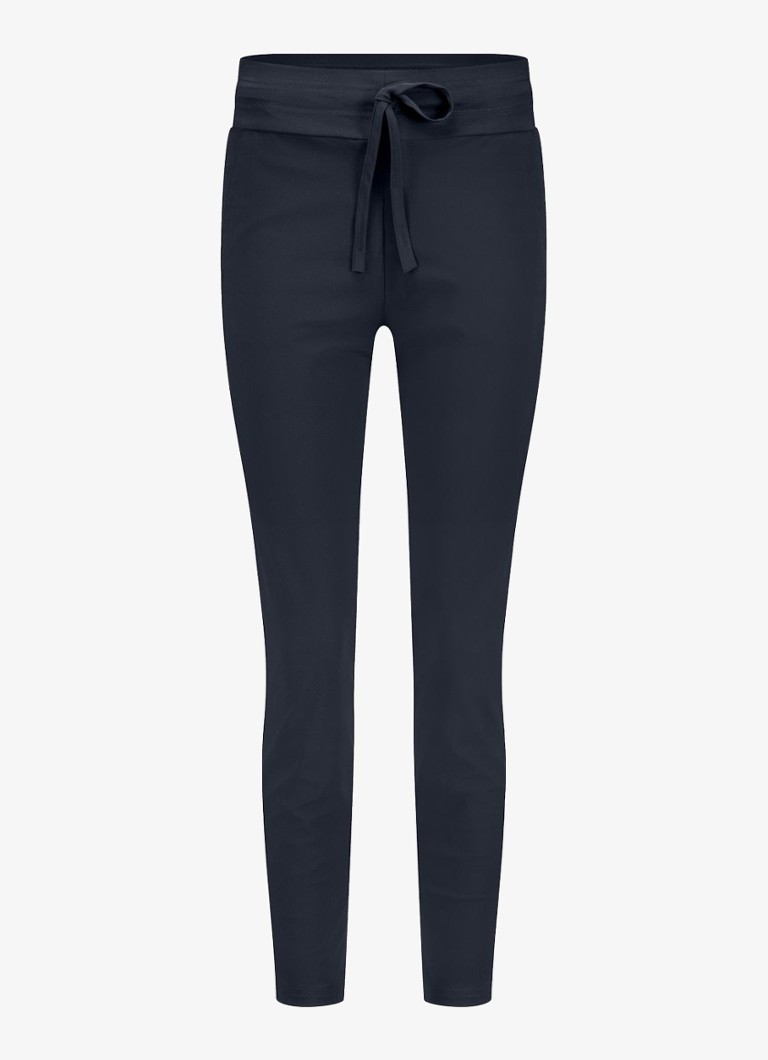 Studio Anneloes Dames Startup mid waist cropped tapered fit pantalon van travelstof in de kleur Donkerblauw, maat: XXL