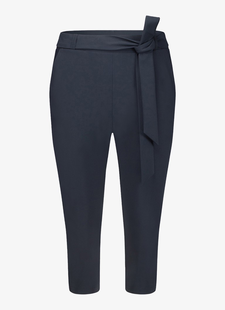 Studio Anneloes Dames Hanna mid waist slim fit cropped broek van travelstof in de kleur Donkerblauw, maat: M