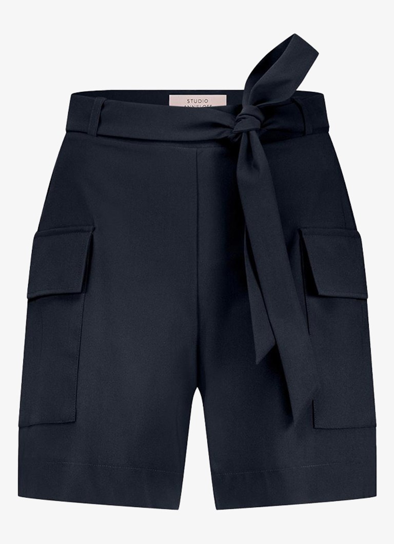 Studio Anneloes Dames Jolie mid waist wide fit korte cargobroek van travelstof in de kleur Donkerblauw, maat: L