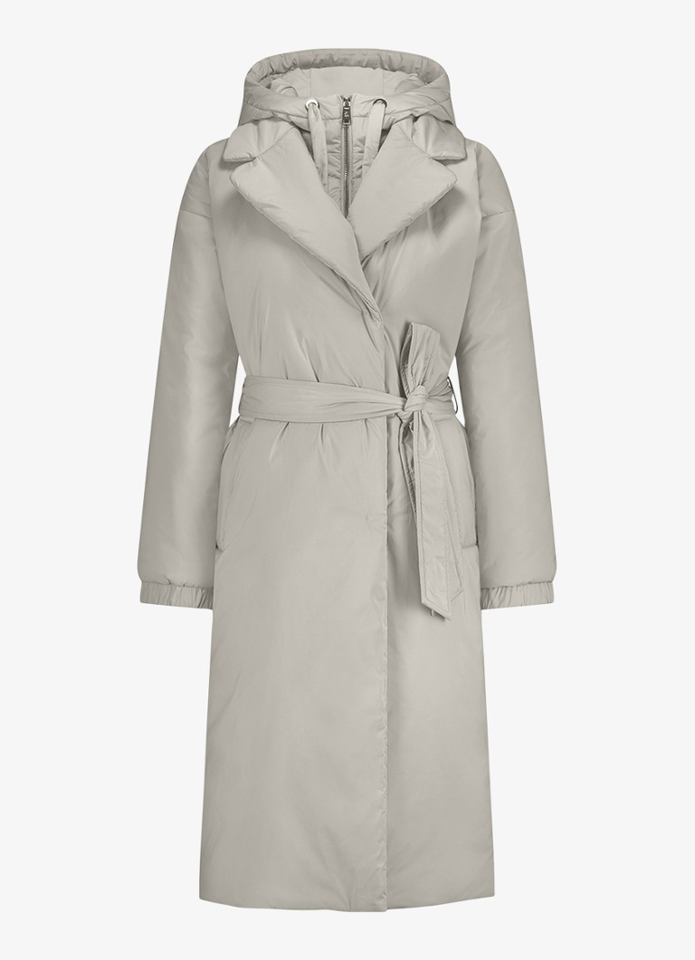 Studio Anneloes Dames Jas met strikceintuur en capuchon in de kleur Creme, maat: XS