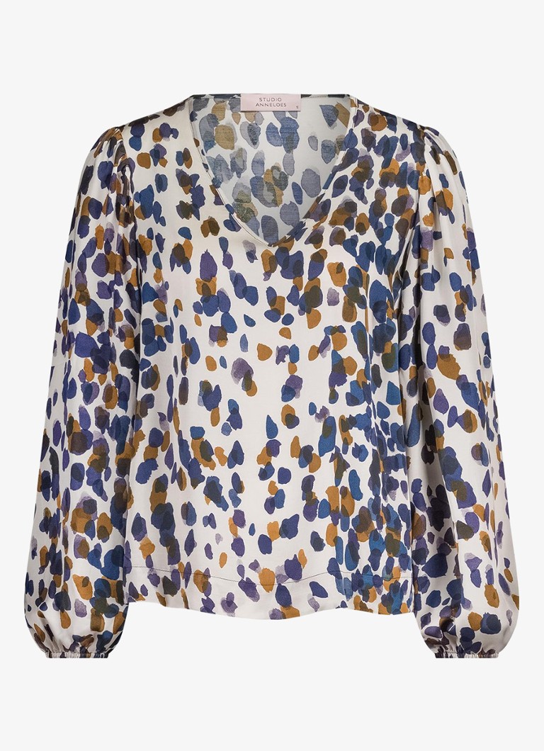 Studio Anneloes Dames Kylie top van satijn met print in de kleur Gebroken wit, maat: XL