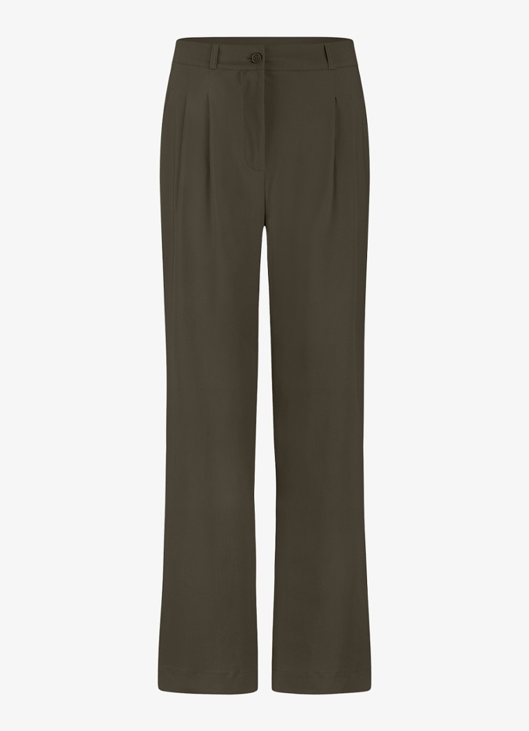 Studio Anneloes Dames Mid waist loose fit pantalon in de kleur Legergroen, maat: S