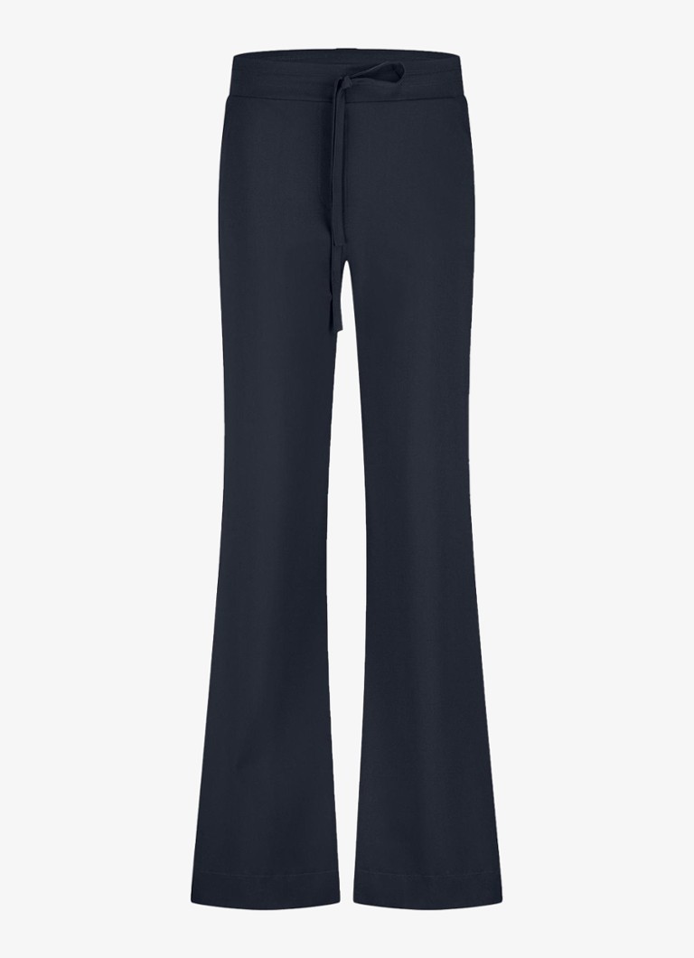 Studio Anneloes Dames Abigail mid waist flared fit joggingbroek van travelstof in de kleur Blauw, maat: XXL