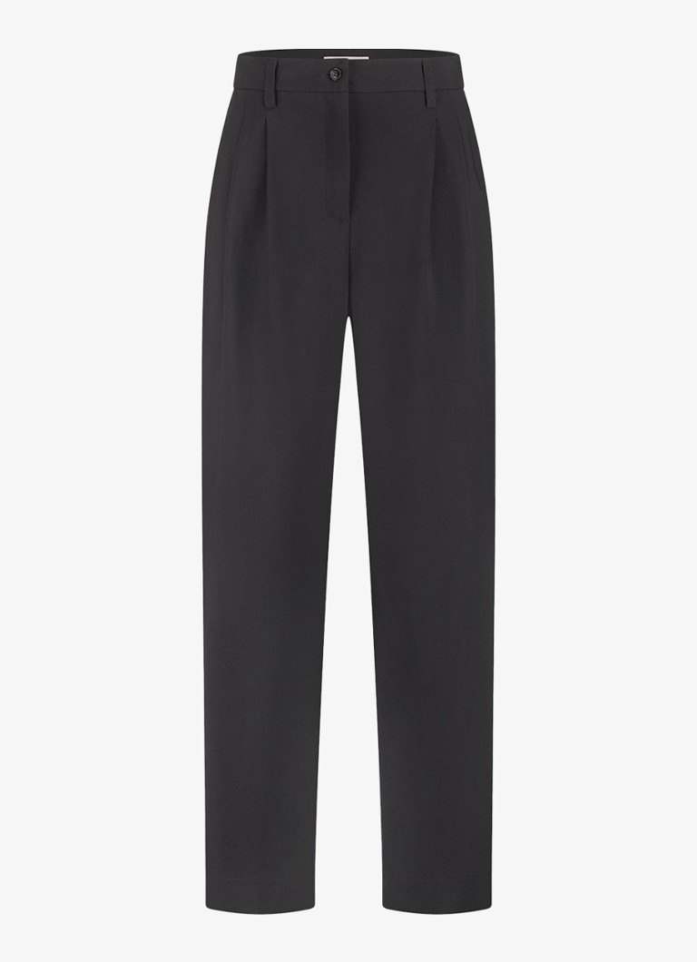 Studio Anneloes Dames Scout mid waist wide fit pantalon van travelstof met steekzakken in de kleur Zwart, maat: S