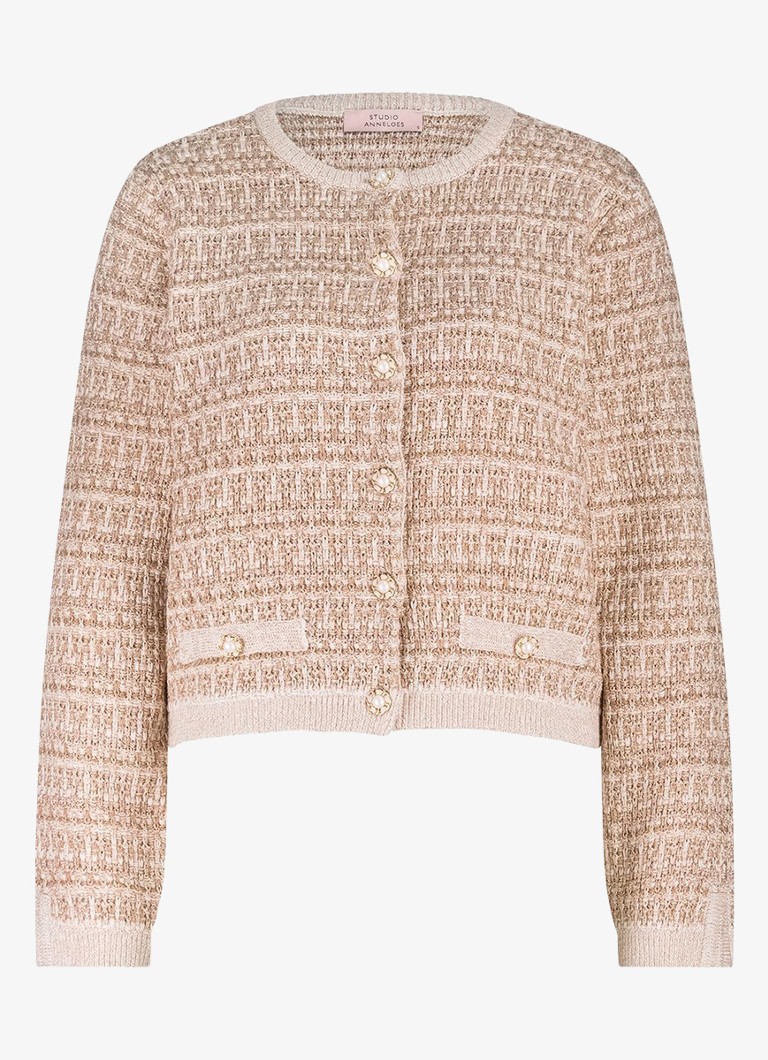 Studio Anneloes Dames Chandra grofgebreid vest met tweed-look en lurex in de kleur Goud, maat: XL