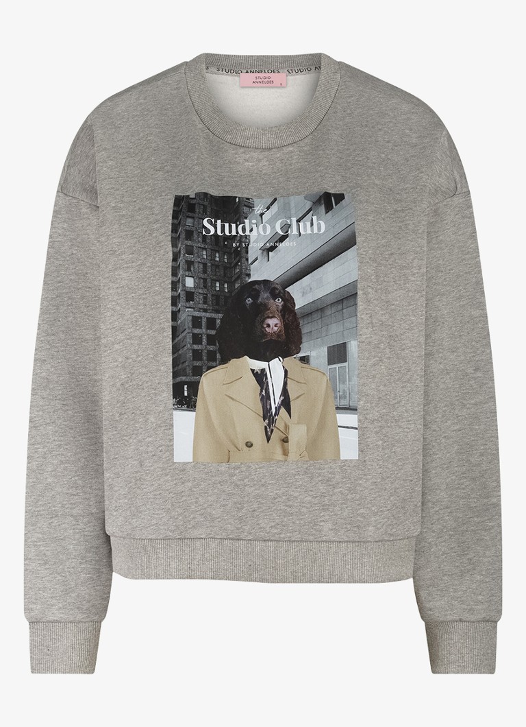 Studio Anneloes Dames Sweater met print in de kleur Grijsmele, maat: L