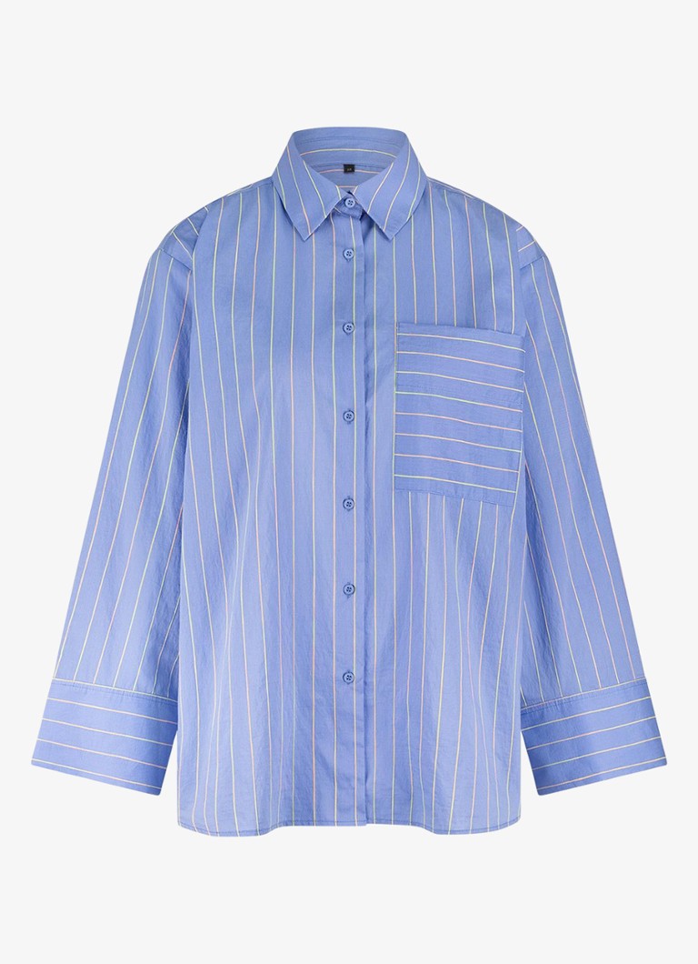 Studio Anneloes Dames Erin blouse met streepprint in de kleur Blauw, maat: XS