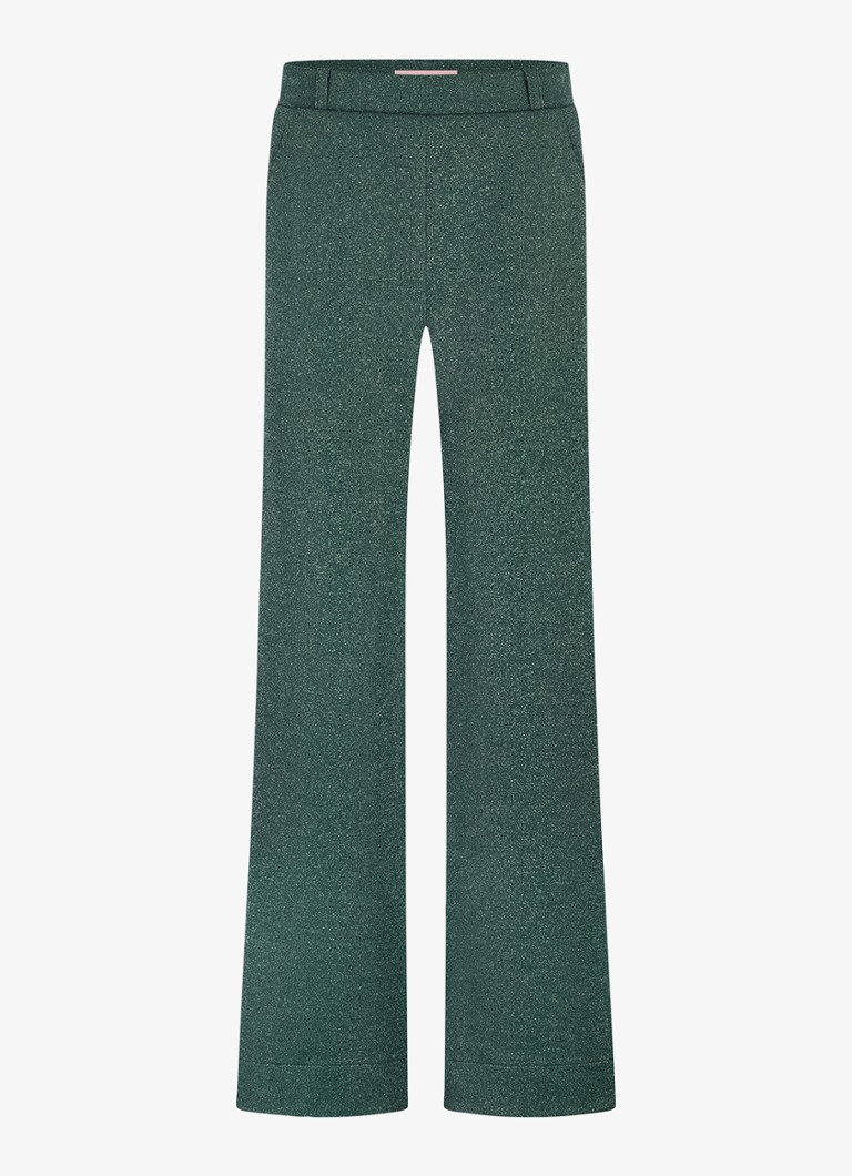 Studio Anneloes Dames High waist wide fit pantalon met lurex en steekzakken in de kleur Donkergroen, maat: L