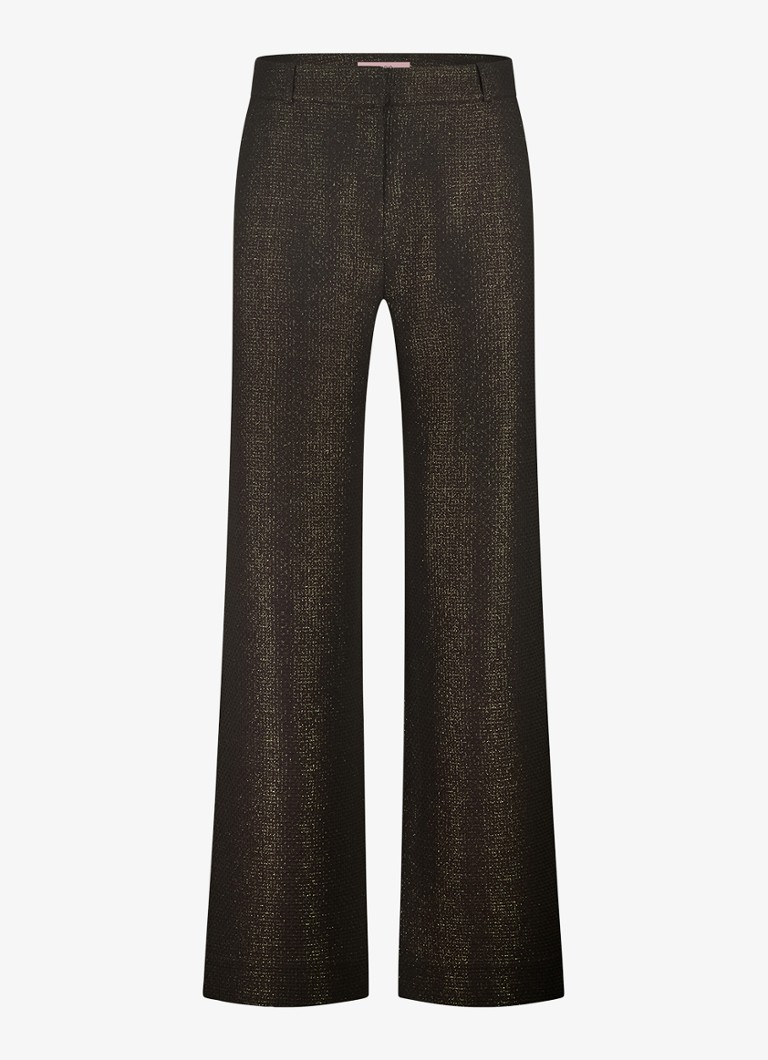 Studio Anneloes Dames Mid waist wide fit pantalon met lurex en steekzakken in de kleur Zwart, maat: XS