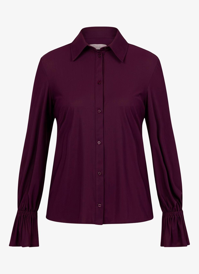 Studio Anneloes Dames Duna blouse met trompetmouw in de kleur Bruin, maat: XS