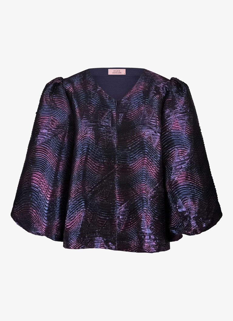 Studio Anneloes Dames Eliza top met grafische print in de kleur Blauw, maat: XS