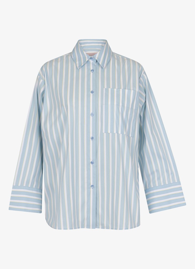 Studio Anneloes Dames Erin blouse met streepprint in de kleur Lichtblauw, maat: XXL