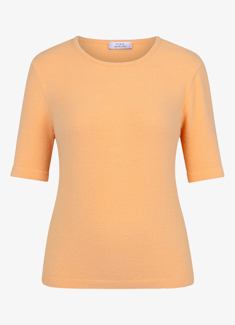 Studio Anneloes Dames Felica fijngebreide trui met ronde hals in de kleur Oranje, maat: M