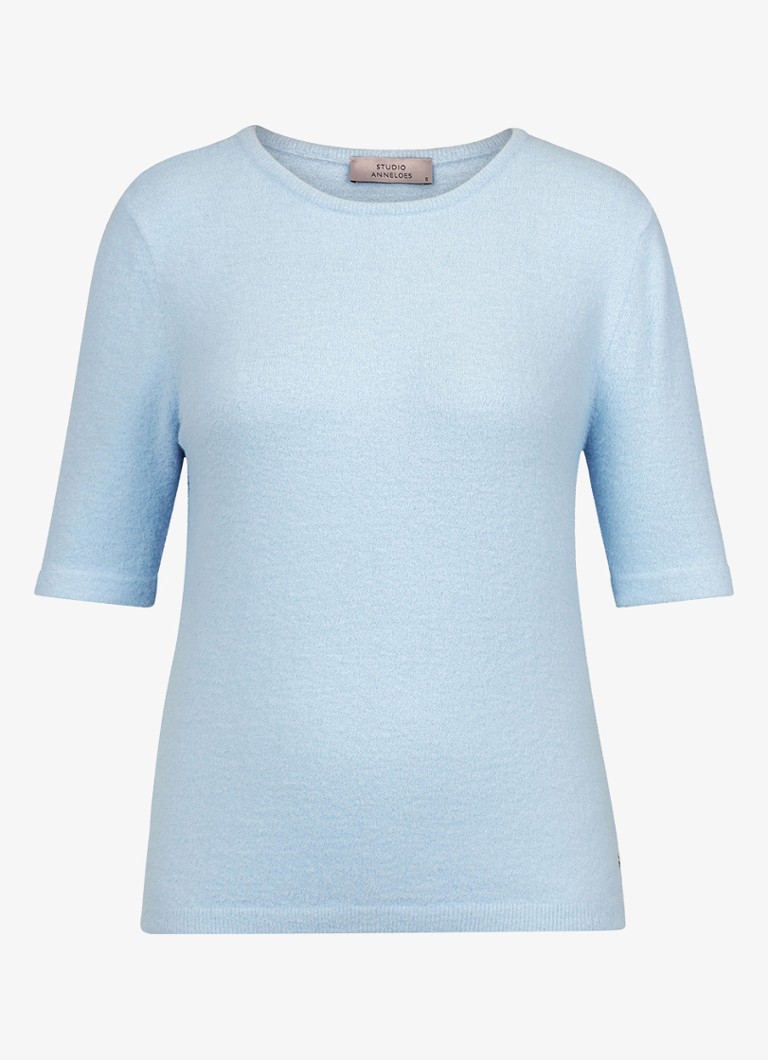 Studio Anneloes Dames Felica fijngebreide trui met ronde hals in de kleur Blauw, maat: L