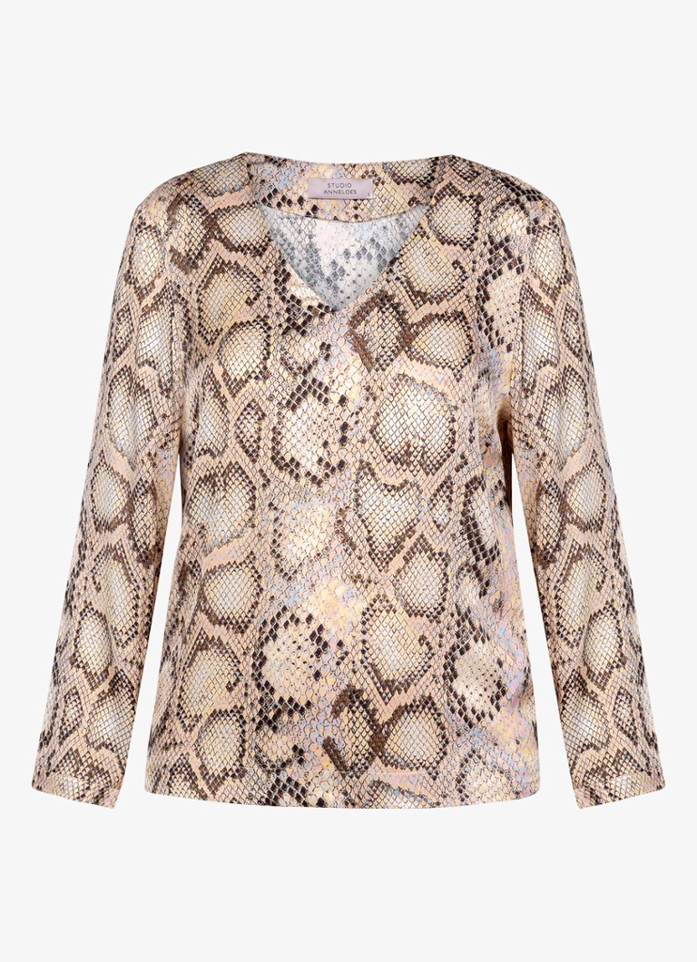 Studio Anneloes Dames Madison top met print in de kleur Bruin, maat: XS