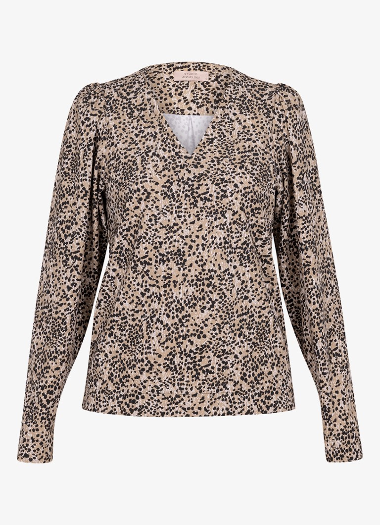 Studio Anneloes Dames Valdis top met print en V-hals in de kleur Zwart, maat: M